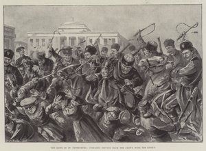 Les émeutes à Saint-Pétersbourg, les cosaques repoussant la foule avec le knout - Paul Frenzeny